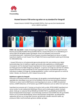Huawei Lanserer P30-Serien Og Setter En Ny Standard for Fotografi