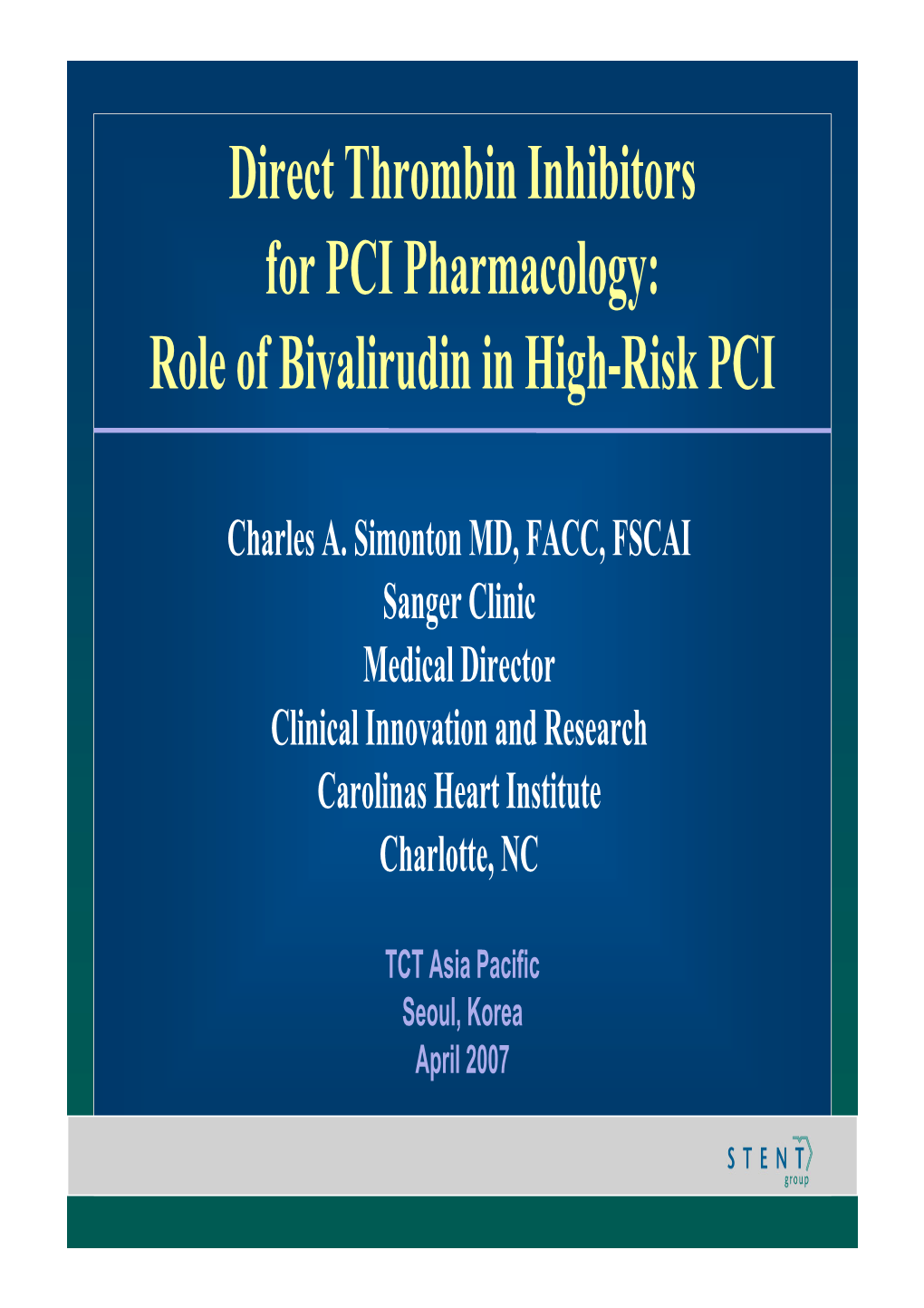 Direct Thrombin Inhibitors for PCI Pharmacology: Role of Bivalirudin in High-Risk PCI