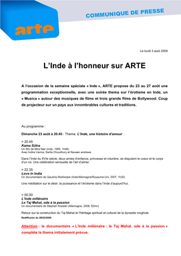 L'inde À L'honneur Sur ARTE