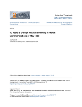 Myth and Memory in French Commemorations of May 1968