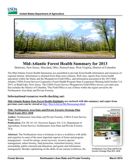 Mid-Atlantic Forest Health Summary for 2013 Delaware, New Jersey, Maryland, Ohio, Pennsylvania, West Virginia, District of Columbia