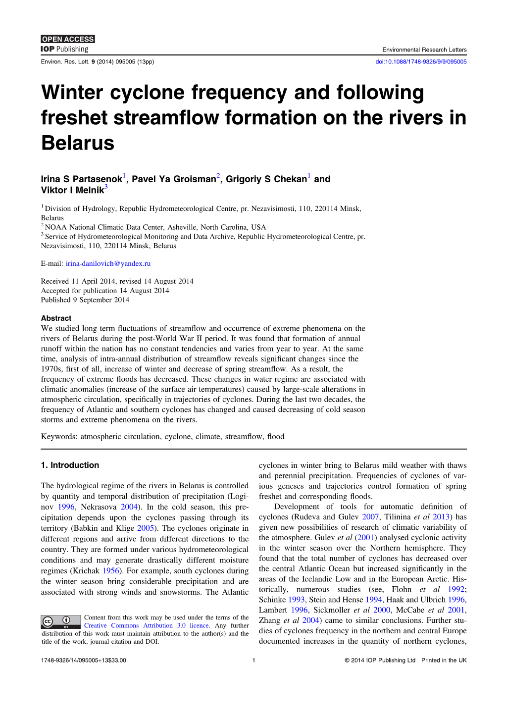 Winter Cyclone Frequency and Following Freshet Streamflow