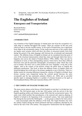 The Englishes of Ireland Emergence and Transportation