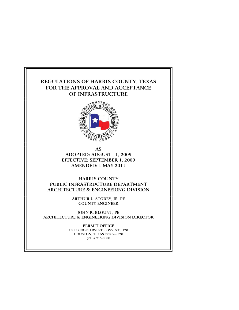 Regulations of Harris County, Texas for the Approval and Acceptance of Infrastructure