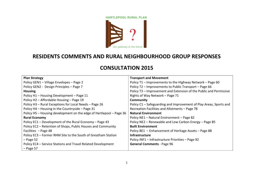 Residents Comments and Rural Neighbourhood Group Responses Consultation 2015