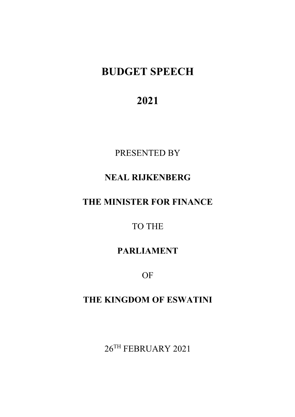 Budget Speech 2021
