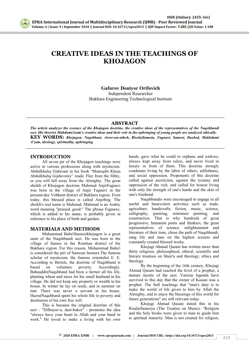 Creative Ideas in the Teachings of Khojagon