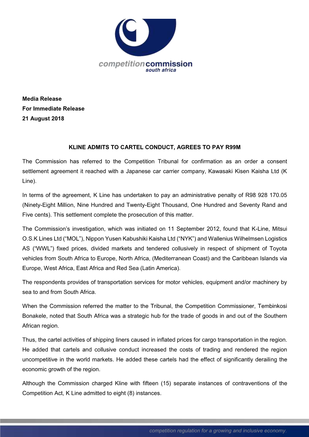 Media Release for Immediate Release 21 August 2018