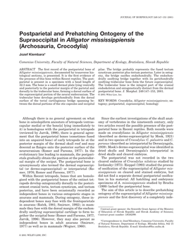 Postparietal and Prehatching Ontogeny of the Supraoccipital in Alligator Mississippiensis (Archosauria, Crocodylia)