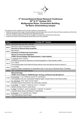 3 Annual Diamond Route Research Conference 30 & 31 October 2012
