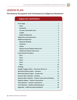 LESSON PLAN the Alcatraz Occupation and Contemporary Indigenous Resistance