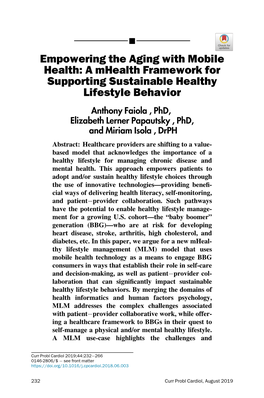 Empowering the Aging with Mobile Health: a Mhealth Framework for Supporting Sustainable Healthy Lifestyle Behavior