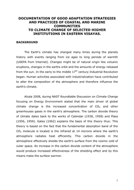 Documentation of Good Adaptation Strategies and Practices of Coastal and Marine Communities to Climate Change of Selected Higher Institutions in Eastern Visayas