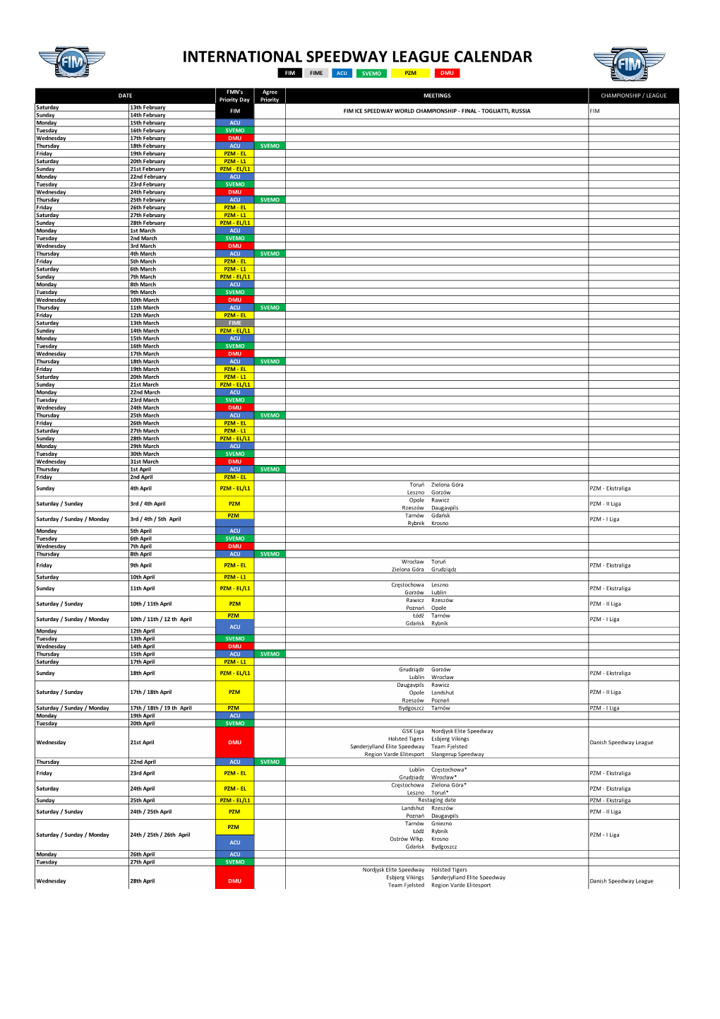 2021 International Speedway League Calendar 13.07.2021