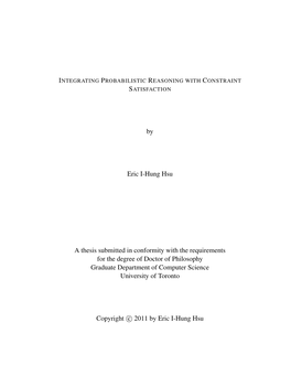 By Eric I-Hung Hsu a Thesis Submitted in Conformity with the Requirements