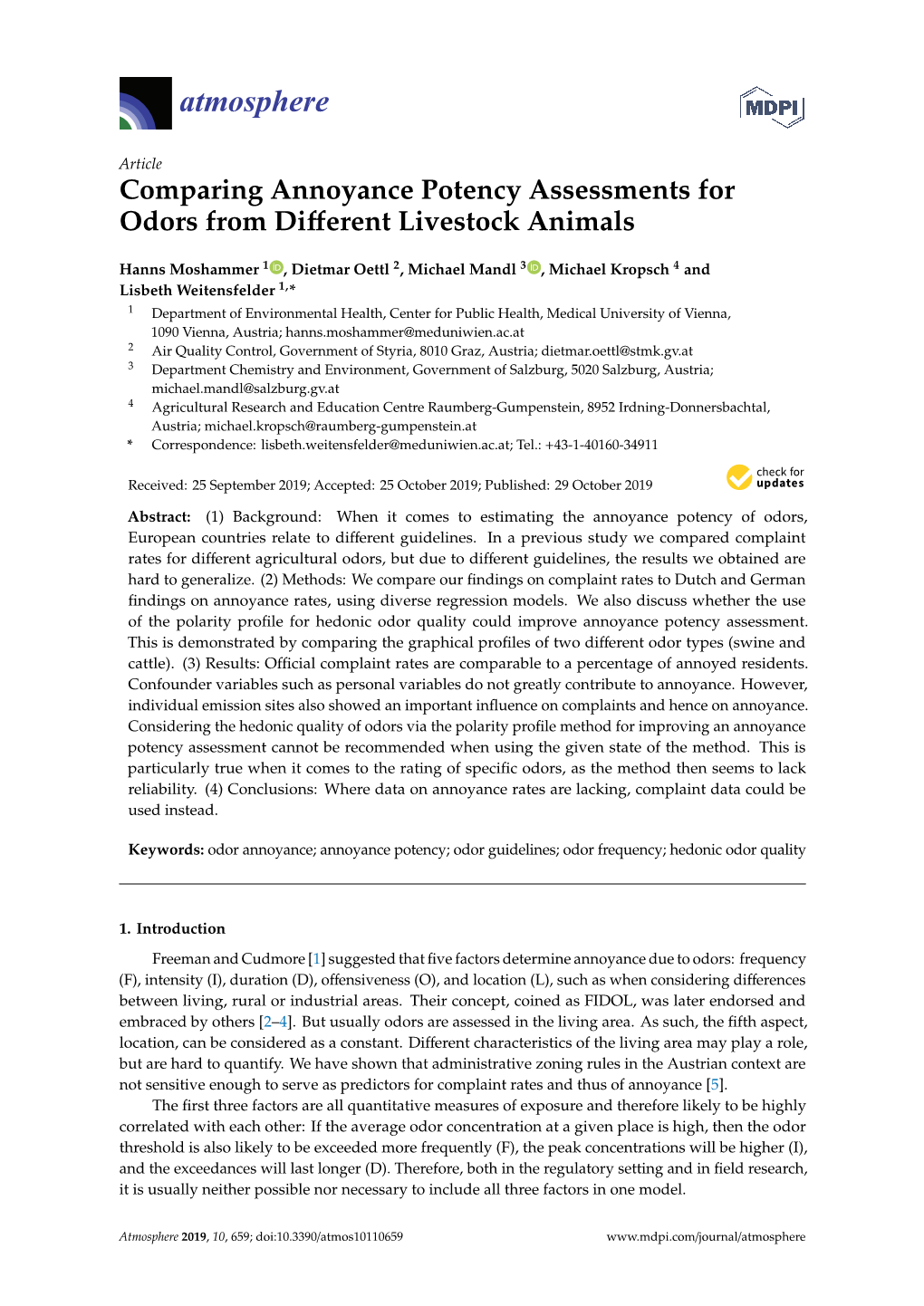 Comparing Annoyance Potency Assessments for Odors from Different Livestock Animals
