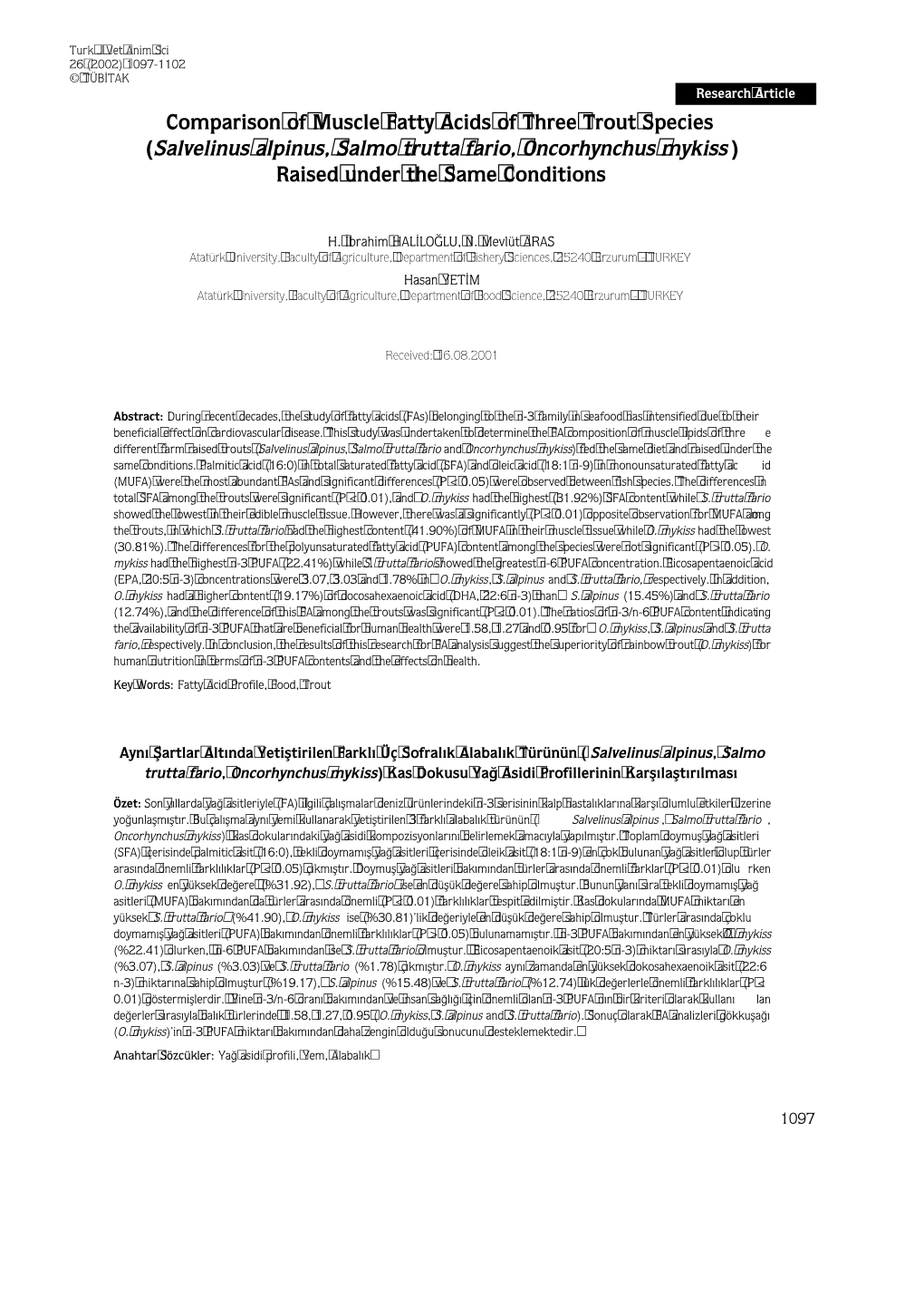 Comparison of Muscle Fatty Acids of Three Trout Species