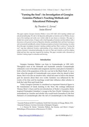 An Investigation of Georgios Gemistos Plethonʼs Teaching Methods and Educational Philosophy