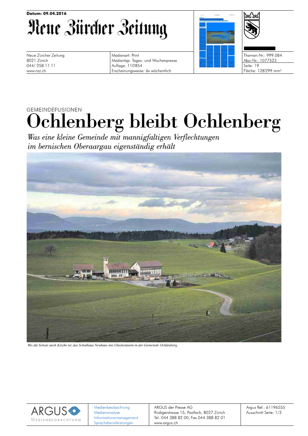 Ochlenberg Bleibt Ochlenberg Was Eine Kleine Gemeinde Mit Mannigfaltigen Verflechtungen Im Bernischen Oberaargau Eigenständig Erhält