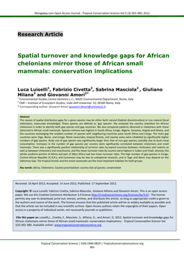 Spatial Turnover and Knowledge Gaps for African Chelonians Mirror Those of African Small