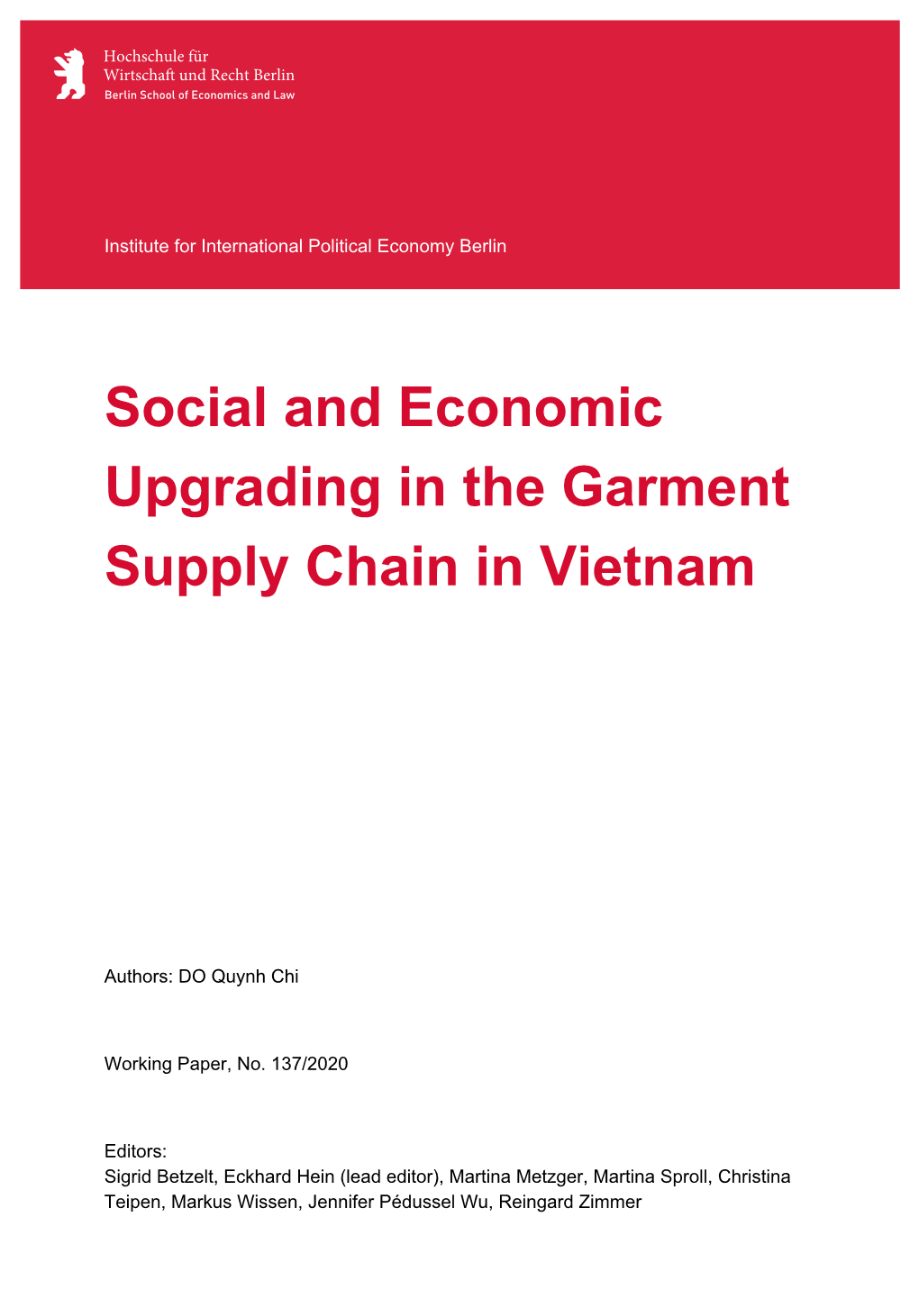 Social and Economic Upgrading in the Garment Supply Chain in Vietnam