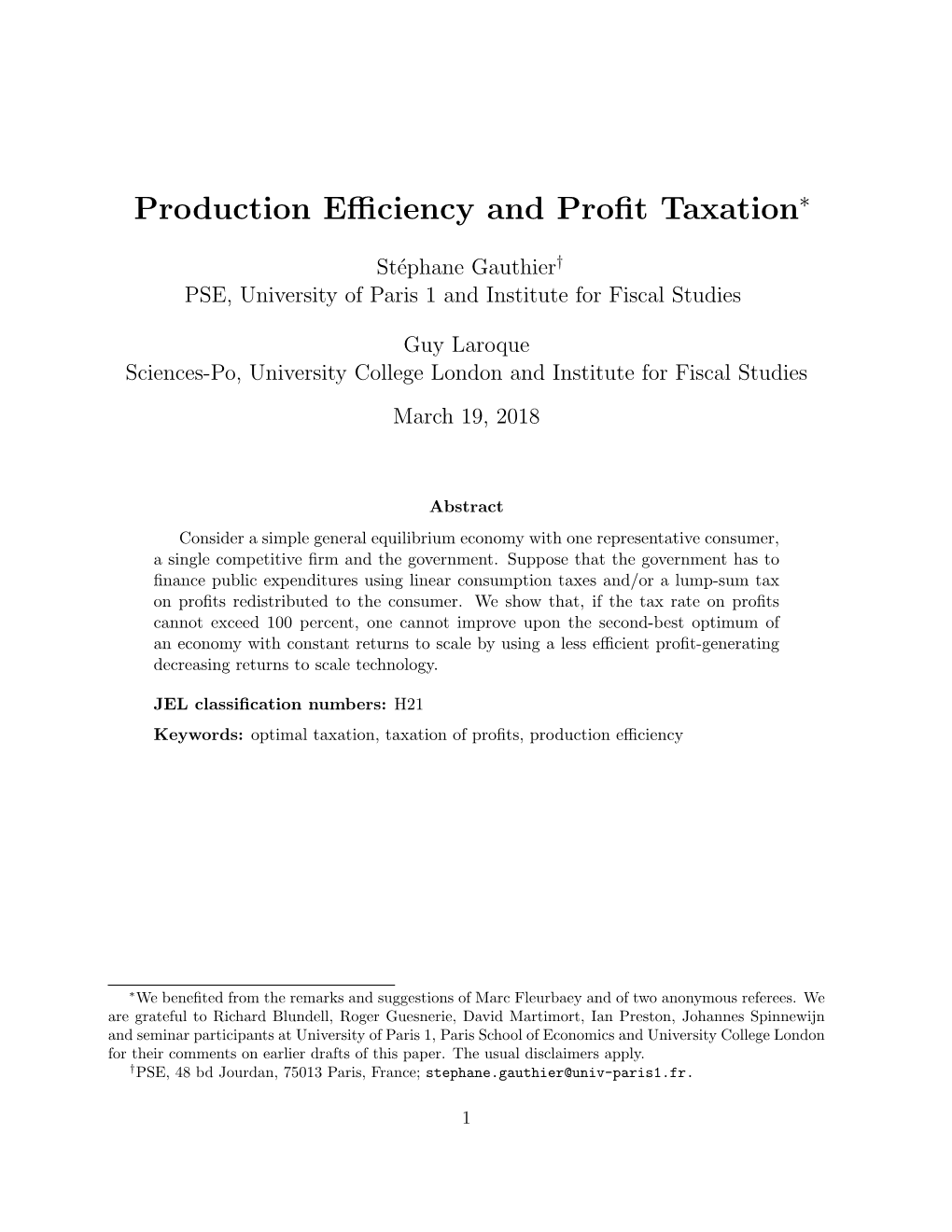 Production Efficiency and Profit Taxation