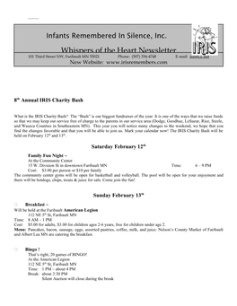 Whispers of the Heart Newsletter Januar101y 2005 Third Street NW, Faribault MN 55021 Phone: (507) 334-4748 E-Mail: Iris@LL.Net New Website