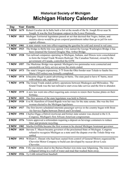 Michigan History Calendar