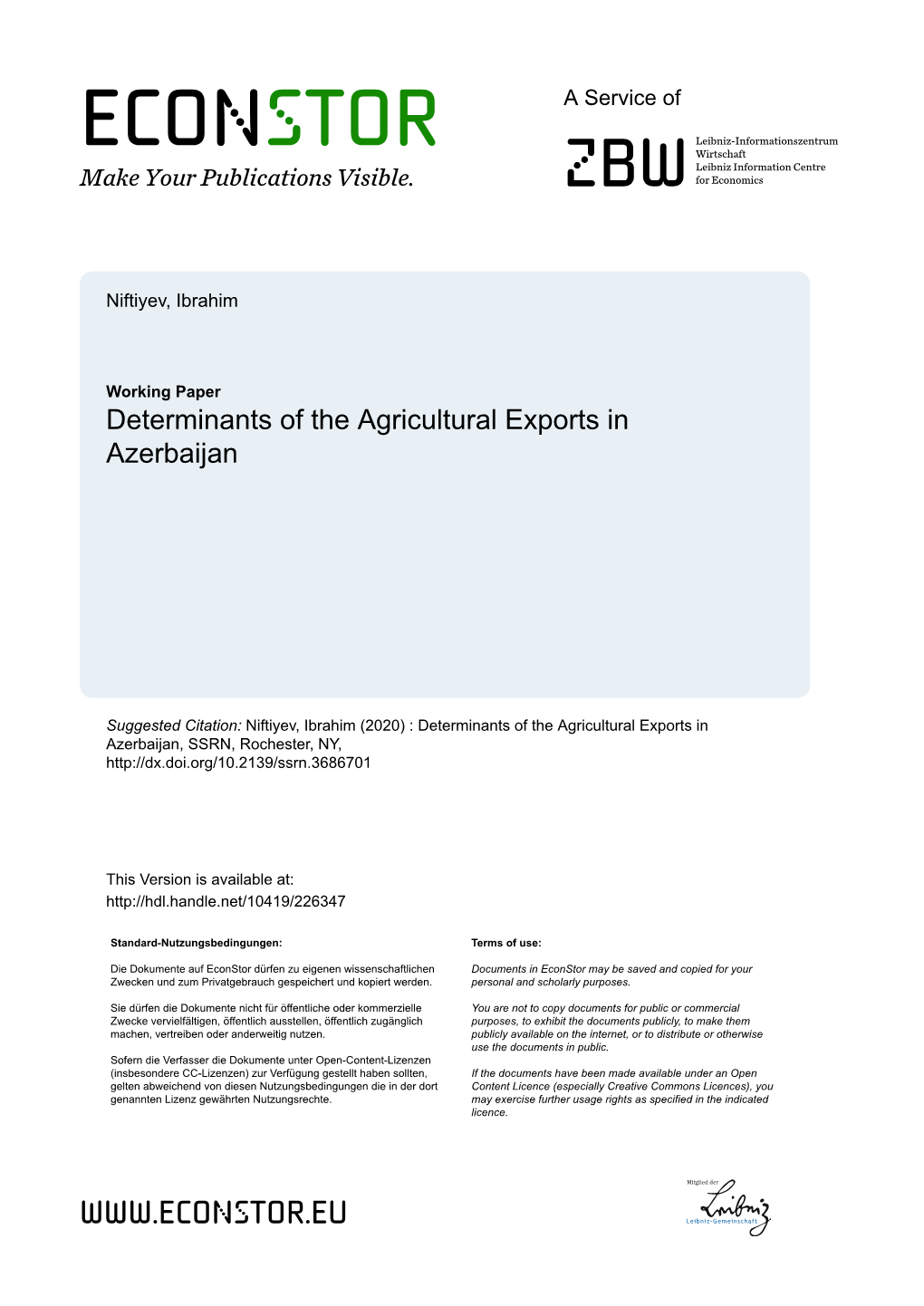 Determinants of the Agricultural Exports in Azerbaijan