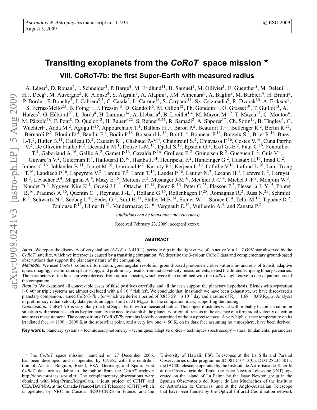 Transiting Exoplanets from the Corot Space Mission