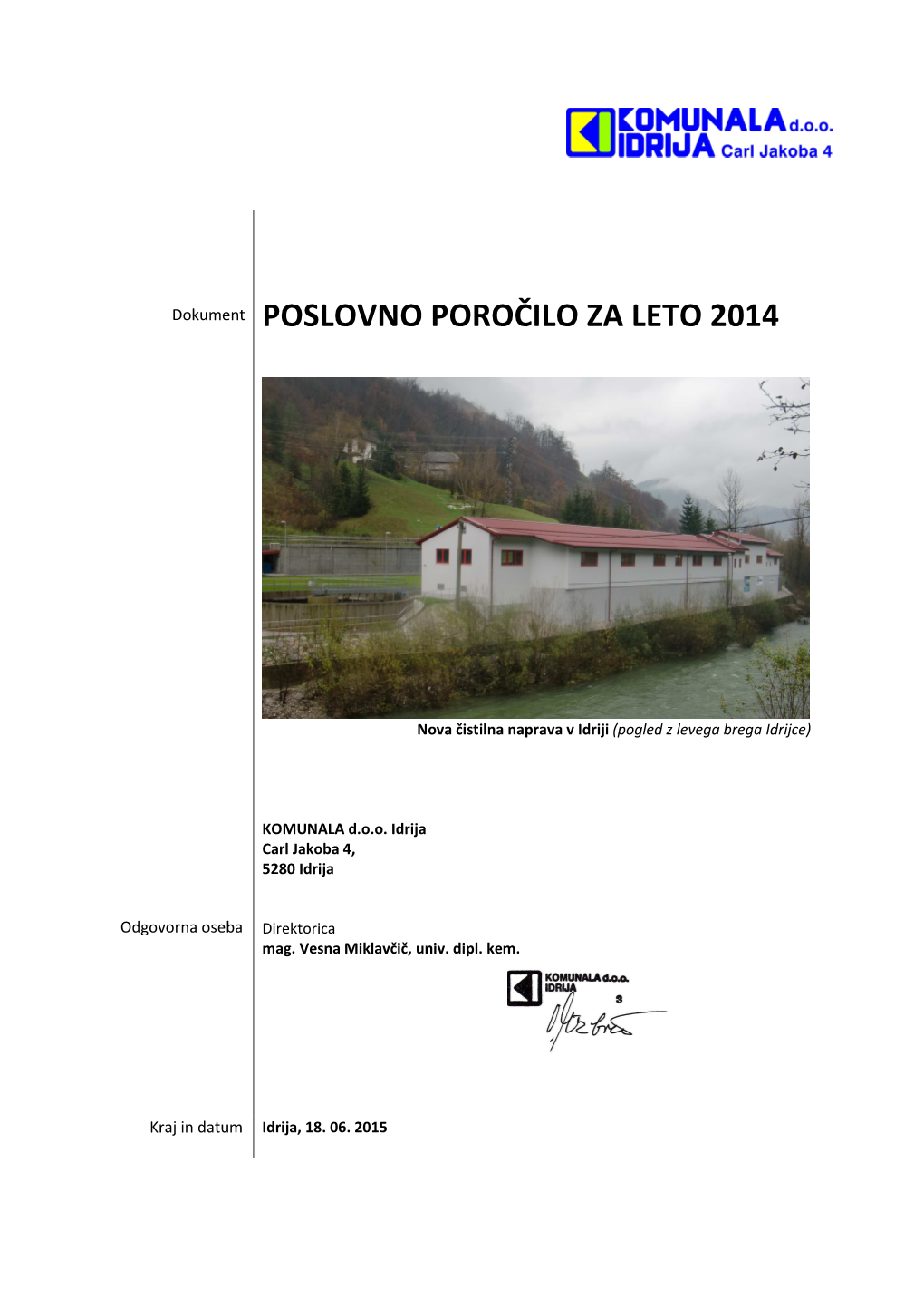 Dokument POSLOVNO POROČILO ZA LETO 2014