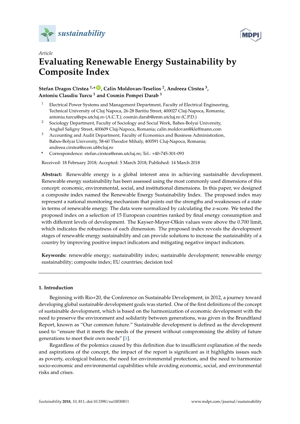 Evaluating Renewable Energy Sustainability by Composite Index