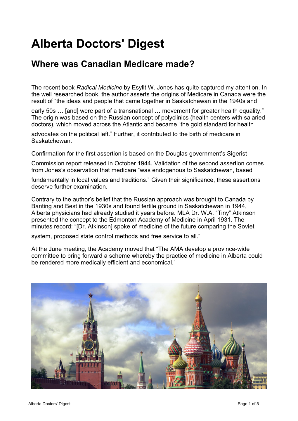 Where Was Canadian Medicare Made? | Alberta Doctors' Digest