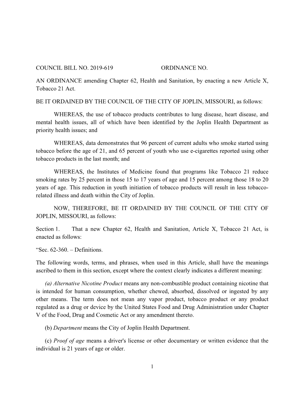 Council Bill No. 2019-619 Ordinance No. An