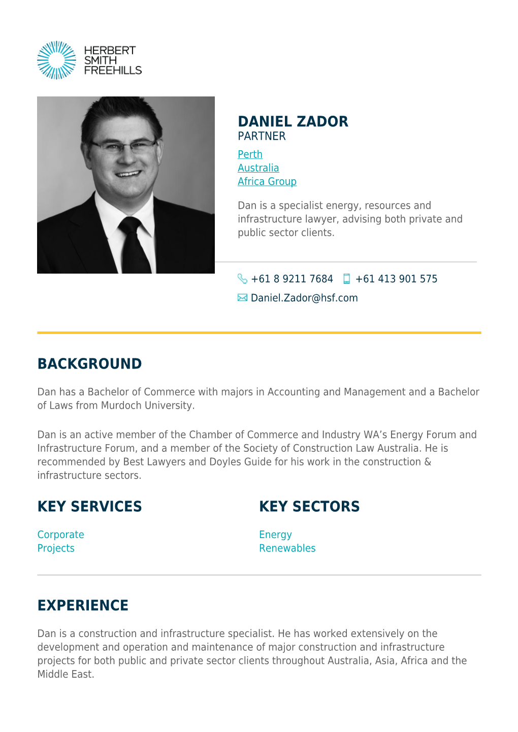 DANIEL ZADOR PARTNER Perth Australia Africa Group