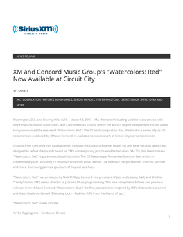 XM and Concord Music Group's "Watercolors: Red" Now Available at Circuit City