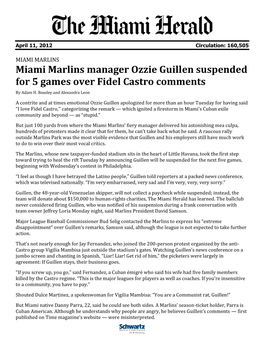 Miami Marlins Manager Ozzie Guillen Suspended for 5 Games Over Fidel Castro Comments by Adam H