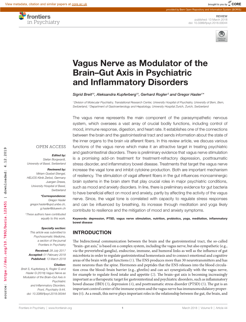 Vagus Nerve As Modulator of the Brain–Gut Axis in Psychiatric and Inflammatory Disorders