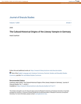 The Cultural-Historical Origins of the Literary Vampire in Germany