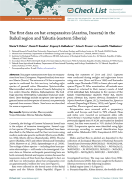 The First Data on Bat Ectoparasites (Acarina, Insecta) in the Baikal Region and Yakutia (Eastern Siberia)