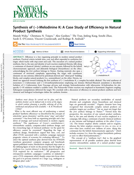 Synthesis of (−)-Melodinine K: a Case Study of Efficiency in Natural