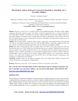 Phytochemical Analysis of Bruguiera Gymnorhiza Stem Bark As Antioxidant and Α- Glycosidase Inhibitors