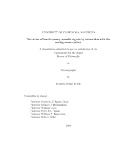 UNIVERSITY of CALIFORNIA, SAN DIEGO Distortion of Low-Frequency