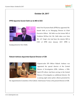 Current Affairs: October24, 2017