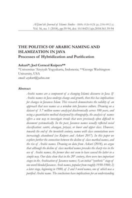 THE POLITICS of ARABIC NAMING and ISLAMIZATION in JAVA Processes of Hybridization and Purification