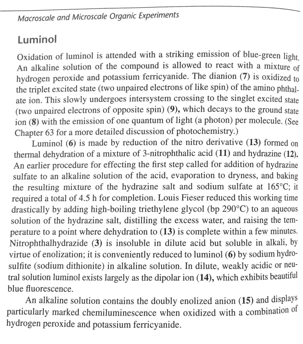 1. Synthesis of Luminol First Heat a Tube Containing 3 Ml of Water on the Steam Bath