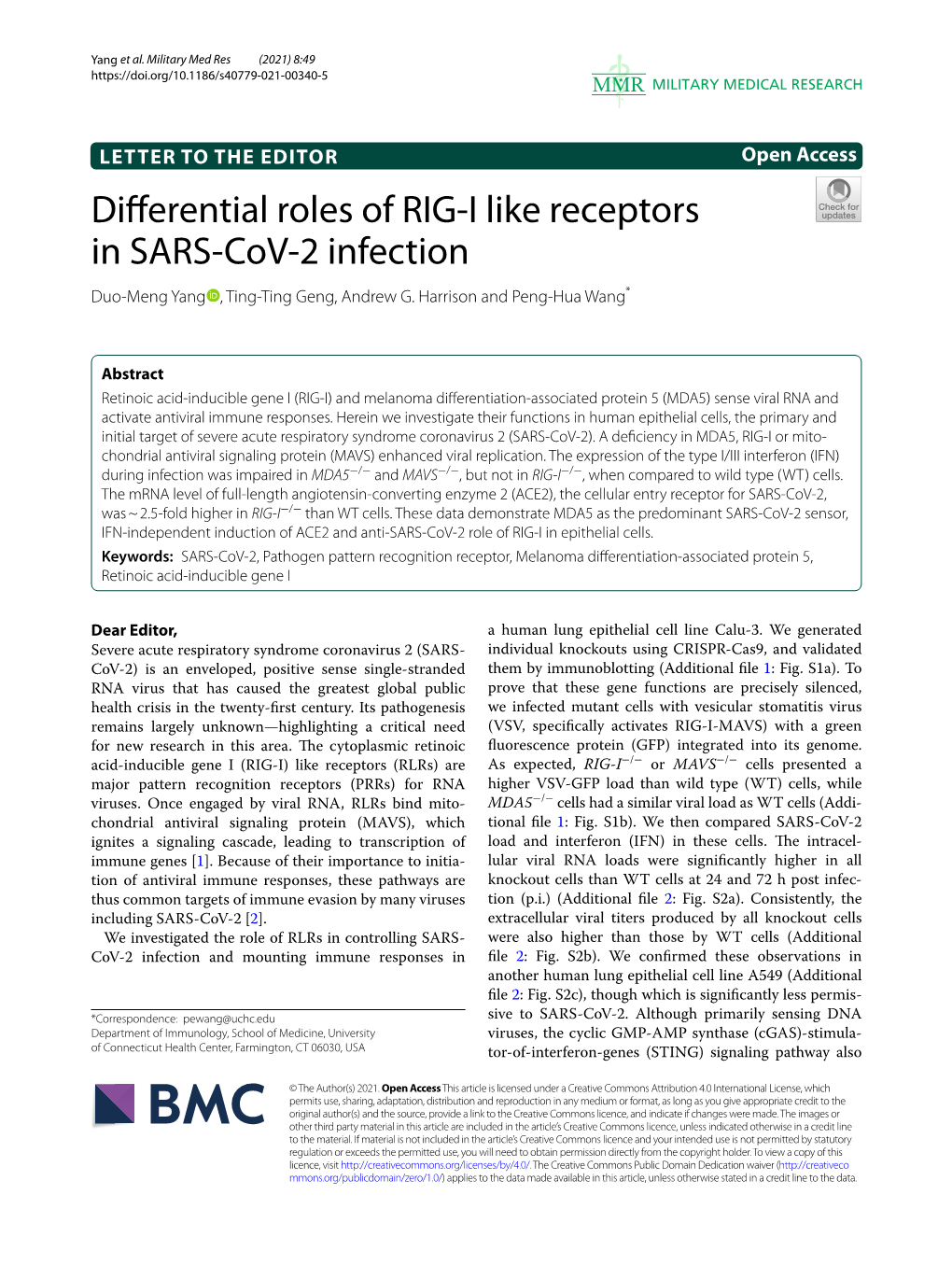 Differential Roles of RIG-I Like Receptors in SARS-Cov-2 Infection