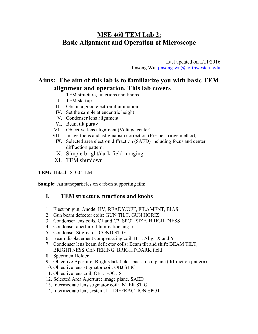 MSE 360 TEM Lab 1: Introduction to TEM and TEM Sample Preparation