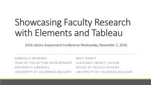 Showcasing Faculty Research with Elements and Tableau 2016 Library Assessment Conference Wednesday, November 2, 2016