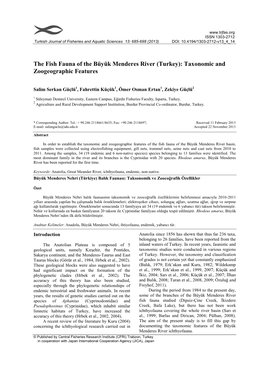 The Fish Fauna of the Büyük Menderes River (Turkey): Taxonomic and Zoogeographic Features